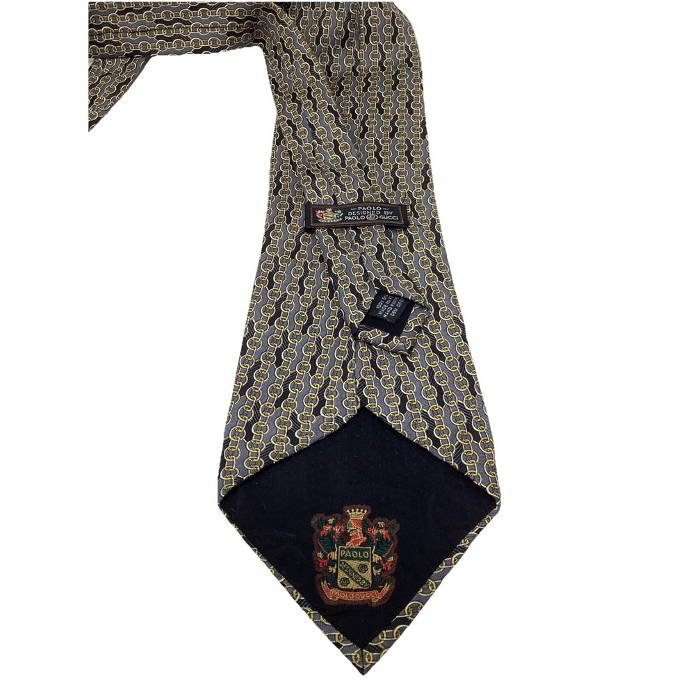 PAOLO ~ DESIGNED BY PAOLO GUCCI Gray/blue Chain Link Silk Tie Equestrian 58"x 4"